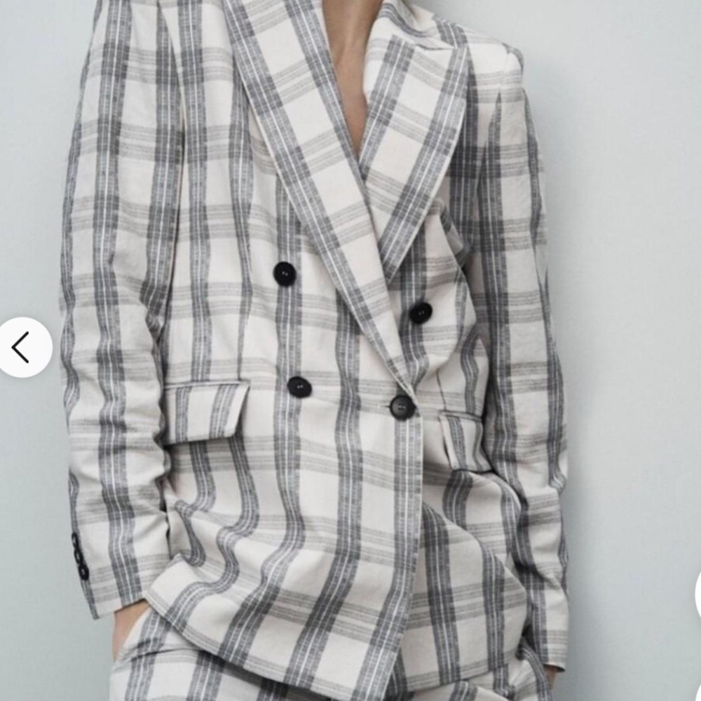 ZARA double breasted cream and grey plaid blazer, S